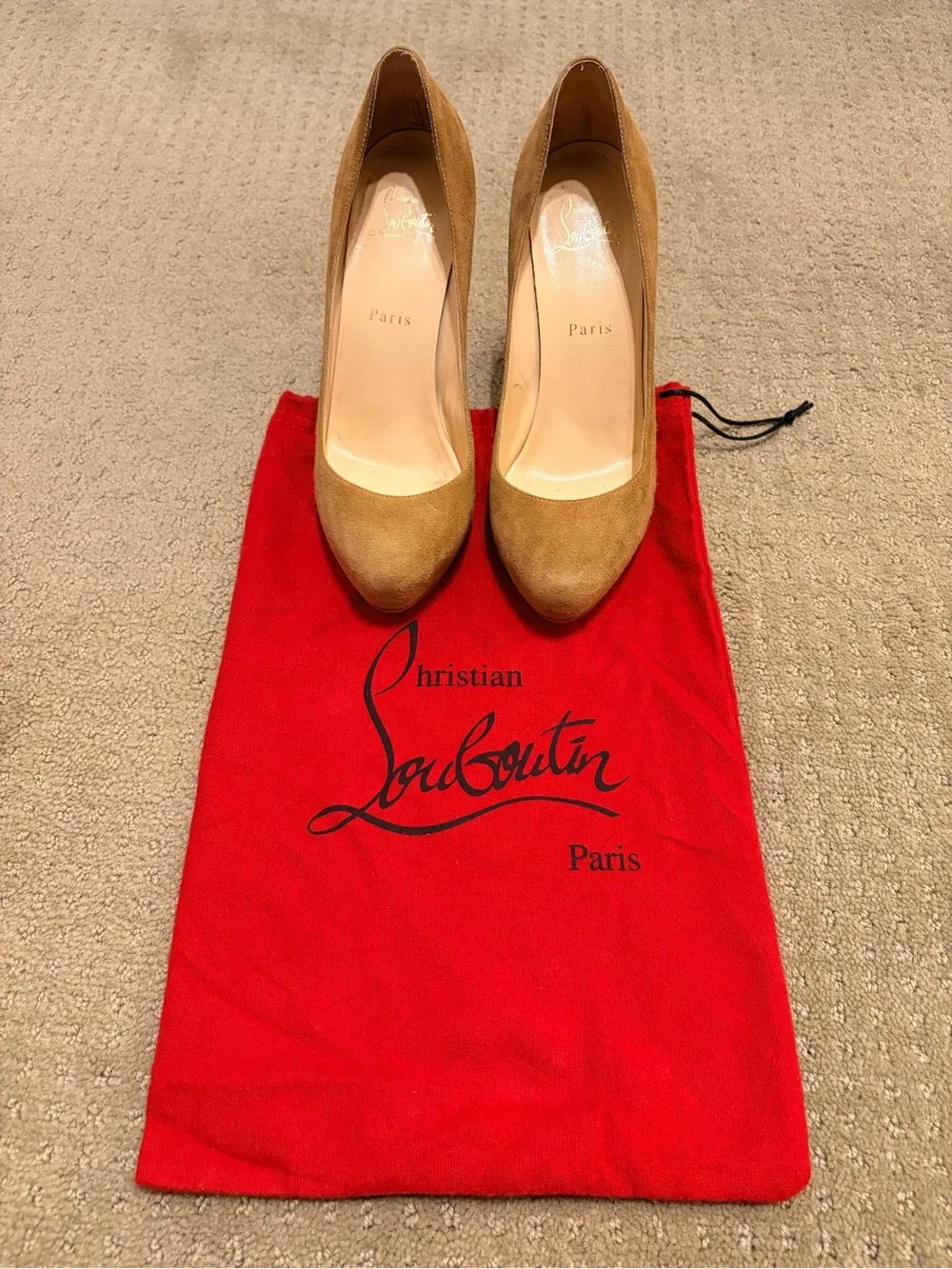 Christian Louboutin Tan Suede Round-Toe Pumps